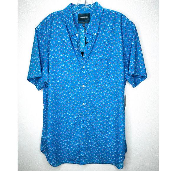 NWT Bonobos Blue with Tiny Pink & White Flamingos Button Shirt XL - Picture 4 of 16